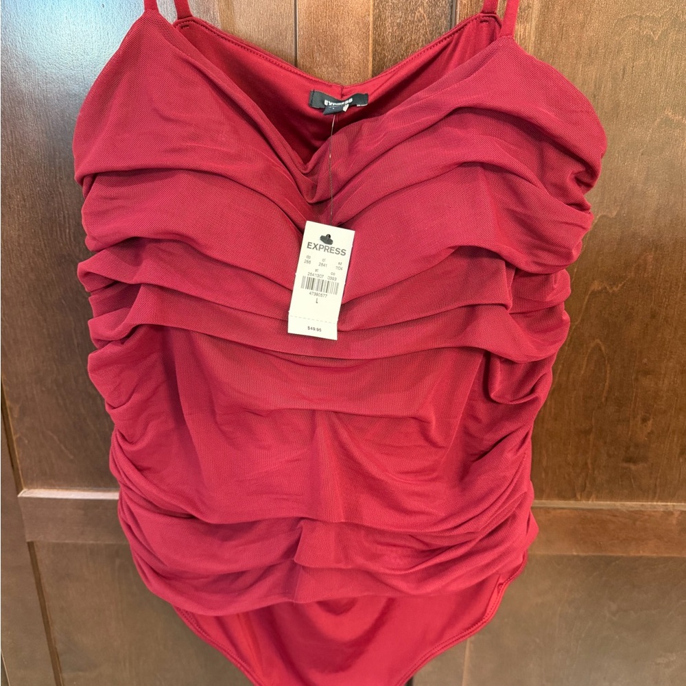 Express Women's Red Ruched bodysuit